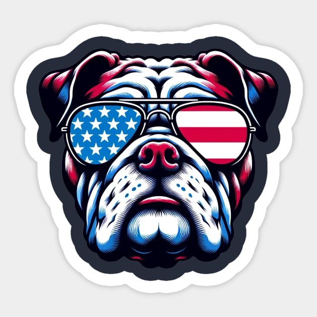 Bulldog Uncle Sam Hat Sunglasses American Flag 4th of July Sticker by karishmamakeia